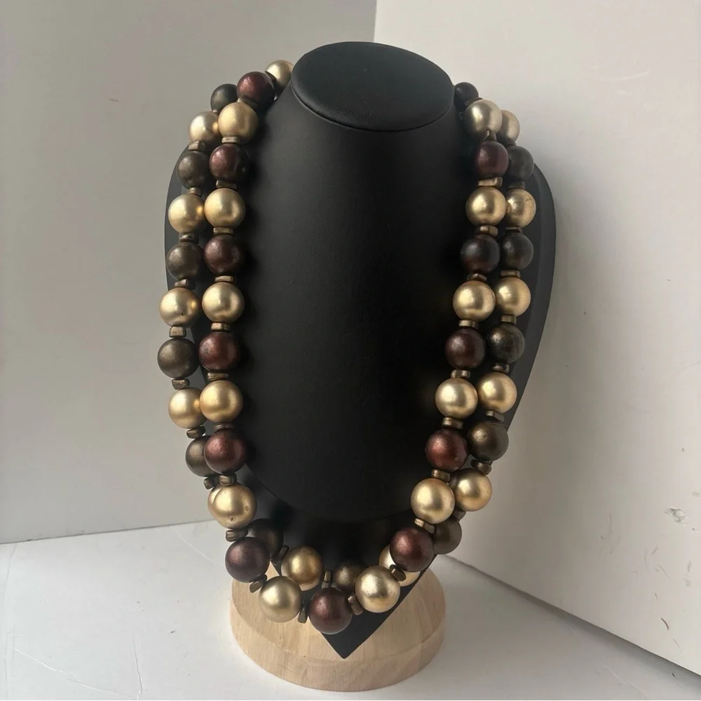 Vintage 80s Chunky Statement Necklace 2 Strand Mixed Metal‎ Tone Heavy 172g 24